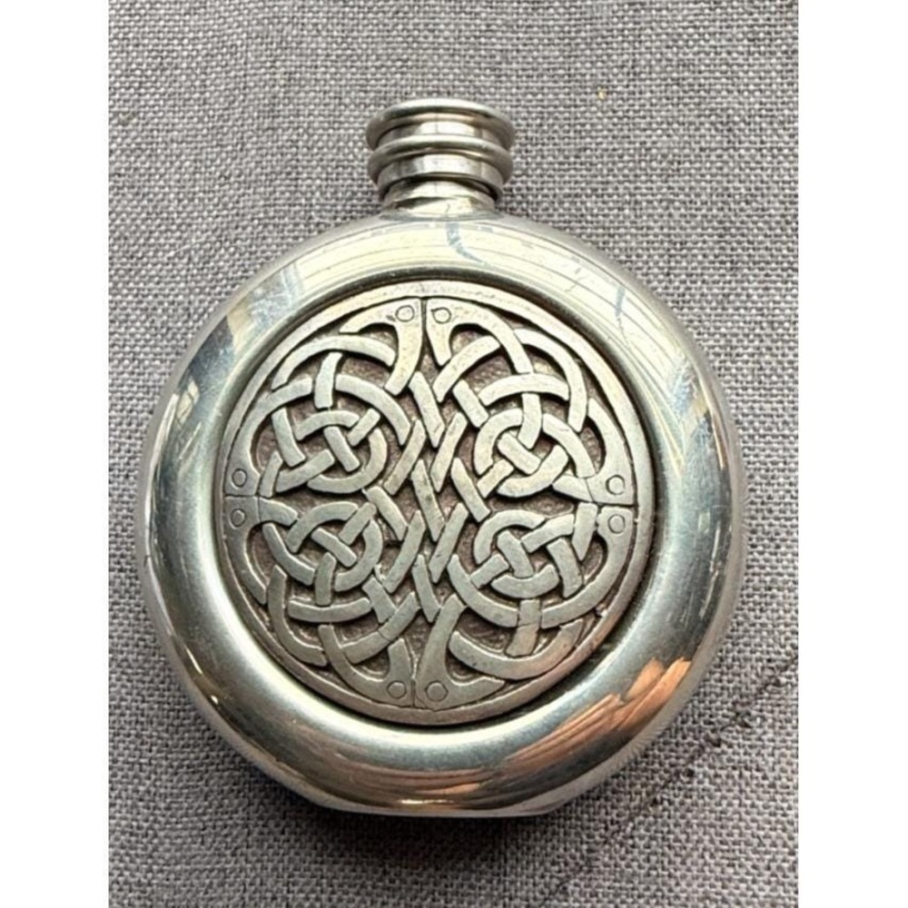 Pewter Flask Scottish Piper Engraved Celtic Design Wedge Hip Boot Flask USA
